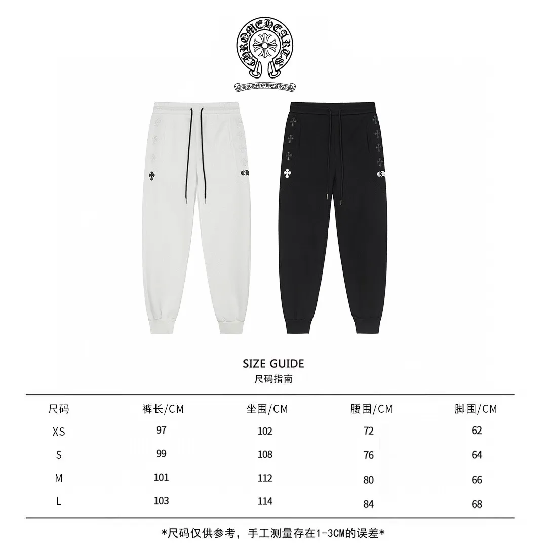 P200 high version!  Chrome Hearts 2025 autumn and winter new style, retro street style, customized leather stamp, imported Tajima machine high-density embroidered letter logo, made of high-gram heavyweight Chinese cotton fabric, couple style, casual trousers, color: black, size: XS-L